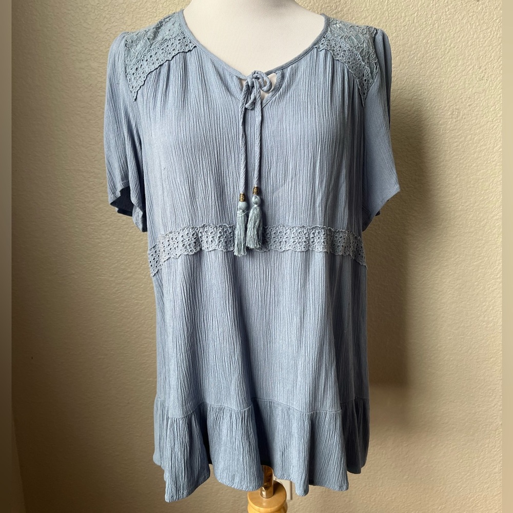 Artesia Blue Boho Lace Blouse, M